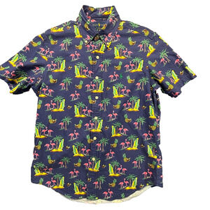 Polo Ralph Lauren Oxford Shirt Men's S Navy Flamingo Tropical Print Classic Fit